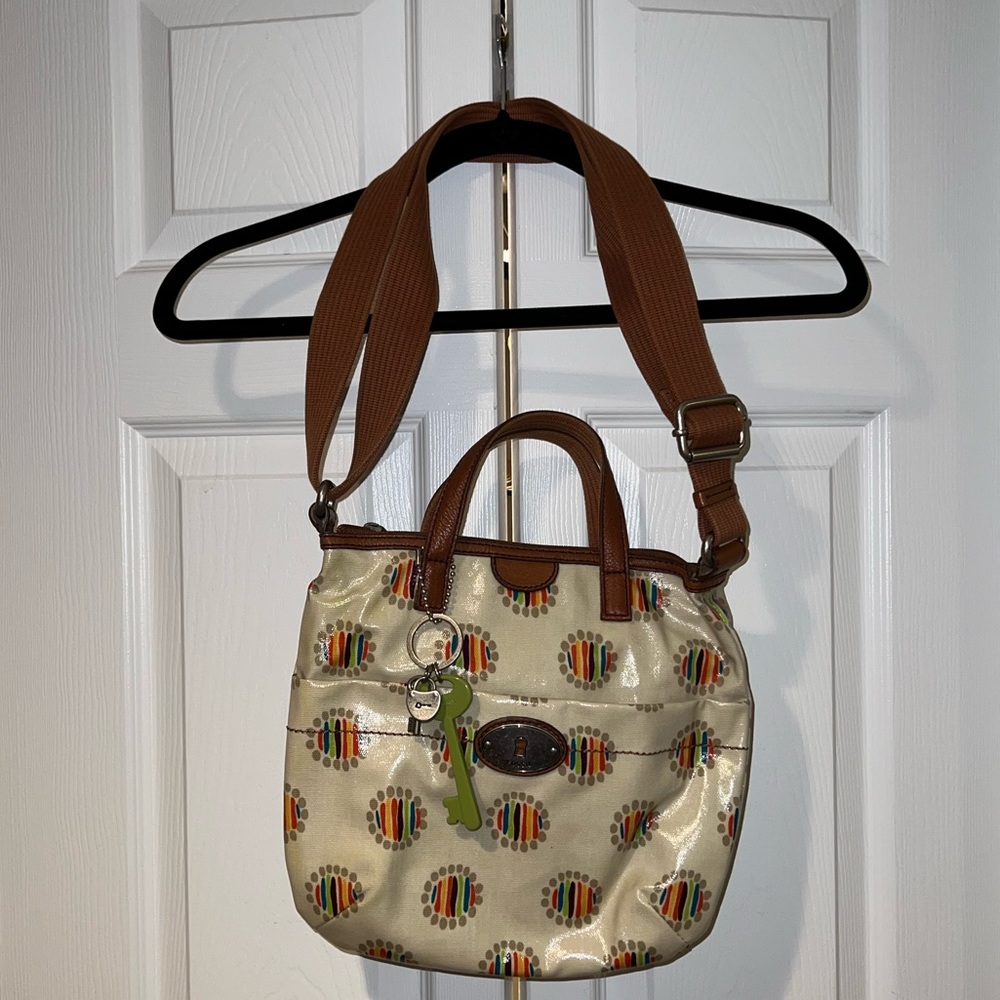 Fossil Key-Per Coated Canvas & Leather Rainbow Crossbody Bag
